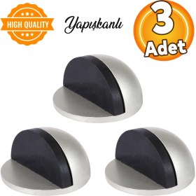 Resim Badem10 Yarımay Yapışkanlı Kapı Kolu Stoperi Tamponu Metal Kapı Stopu Durdurucu Tutucu Tutacağı Gri 3 Adet 