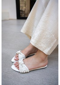 Resim Mirim Örgü Detaylı Kadın Terlik Beyaz 