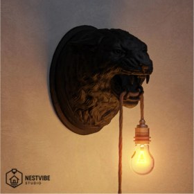 Resim Leopar Başlı Şık ve Modern Duvar Lambası Nestvibe Özel Seri 