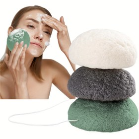 Resim 3 Adet Temizleyici ve Peeling Etkili Aktif Kömür Konjac Yüz Süngeri, Derinlemesine Temizlik ve Peeling, Yağlı, Kuru ve Hassas Ciltler İçin Uygun, Doğal Yüz Temizleme Aracı 