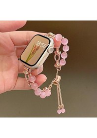 Resim Kangvka Watch 38/40/41 Mm İçin Pembe Altın Zincirli Kedi Gözü Taşlı Bileklik - Lüks Stili Kolunda, Konfor Ve Estetik Birleşimi 