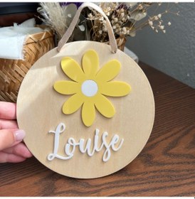 Resim İsme Özel Çocuk ve Bebek Odası İçin Yuvarlak Şeklinde İsimli Kapı Vv Duvar Süsü Banu - Sarı 