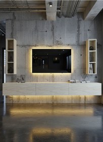 Resim Resital Ledli Duvara Monte Tv Sehpası - Traverten - W6007-8 Traverten 