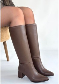 Resim Roksa Acı Kahvei Cilt Topuklu Çizme Açık Kahve 