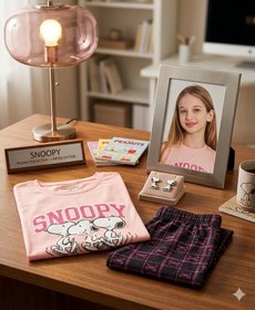 Resim Kız Çocuk Somon Snoopy 2'li Pijama Takımı 