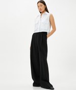 Resim Crop Poplin Gömlek Kolsuz Kargo Cepli Manşet Yaka Düğmeli 