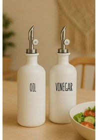 Resim 2'li Akıllı Otomatik Kapaklı Cam Yağlık Sirkelik Seti 500 Ml - Nordic Beyaz Yağdanlık Seti Beyaz 