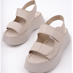 Resim Muggo Nanshe Kalın Taban Çift Bantlı Cırtlı Günlük Kadın Sandalet Ten 