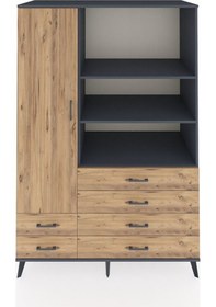 Resim Kronos Dolap 7 Raflı 6 Çekmeceli Tek Kapaklı 132x59x195 Antrasit-çam/çam Atlas Çam/atlas Çam 
