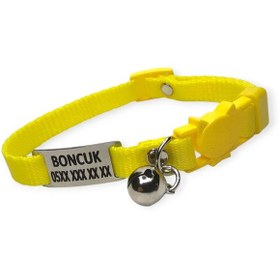 Resim Güvenlik Kilitli İsimli Kedi Tasması, Kedi Tasması Sarı Renk 