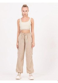 Resim Kız Çocuk Keten Atlet Crop Bluz-13906-bej Bej 