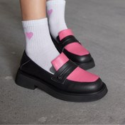 Resim NILUFARR Marissa Siyah/pembe Hakiki Deri Kadın Loafer 
