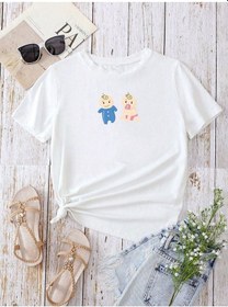 Resim Hamile Gebe T-shirt Çocuklar Baskılı - Beyaz Bisiklet Yaka Oversize Tişört 