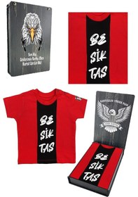 Resim Beşiktaş Lisanslı Kırmızı Bebek T-shirt Hediyelik Ahşap Kutulu 