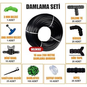 Resim Damla Sulama Seti 200 Metre Damlama Hortumu Ve Ek Parçaları Bahçe Ağaç Fidan Sebze Sulama Ekipmanları Damlama Borusu Sistemi 