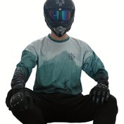 Resim Erkekler için Hızlı Kuruyan Nefes Alabilen Orman Stili Bisiklet Forması - Gradyan Dağ Grafikli, Uzun Kollu, Yuvarlak Yaka, Polyester, Off-Road & Yol Bisikleti, Yürüyüş için - Çok Yönlü Dış Mekan Spor Gömleği, Yürüyüş Giyimi|Spor Görünümlü|Polyester Kumaş 