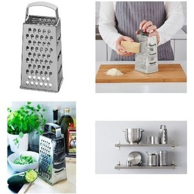 Resim Ikili Paslanmaz Set, Idealısk Paslanmaz Çelik Rende + Orta Boy Paslanmaz Çelik Metal Süzgeç 20 Cm Metalik 