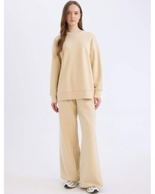 Resim DeFacto Straight Fit Kalın Eşofman Altı Basic Düz Beli Lastikli Geniş Bol Paça E4979AX24WNBG754 Bej 