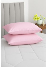 Resim Vevra Pembe Düz Renkli 2 Li Yastık Kılıfı Pamuklu Kumaş Fermuarlı Pembe 