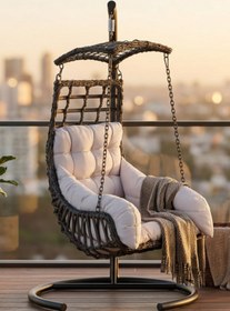 Resim KalyonHome Umbrella Gölgelikli Tek Kişilik Bahçe Salıncağı Balkon Salıncağı Ayaklı Rattan 