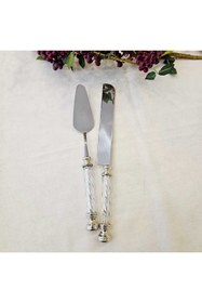 Resim MaviDamla 2 PARÇA KRİSTAL SAPLI PASTA SERVİS SETİ GÜMÜŞ 