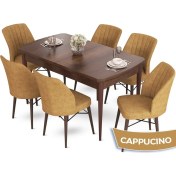 Resim Canisa Concept Aya Serisi 80 x 132 cm Açılabilir Barok Ahşap Desen Mutfak Masa Takımı 6 Sandalye 