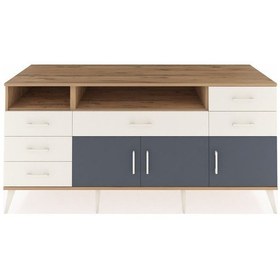 Resim Kronos Konsol 3 Raflı 6 Çekmeceli 3 Kapaklı 176x59x83 Çam-antrasit/aytaşı Antrasit/aytaşı 