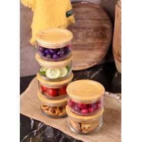 Resim Bambum Duo 300ml 6'lı Bambu Kapaklı Cam Kahvaltılık Seti 