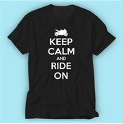 Resim Keep Calm And Ride On Siyah Baskı Logo Tshirt Modeli 