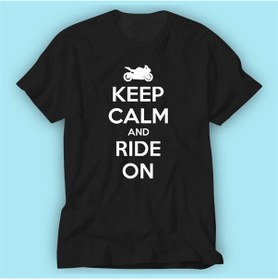 Resim Keep Calm And Ride On Siyah Baskı Logo Tshirt Modeli 
