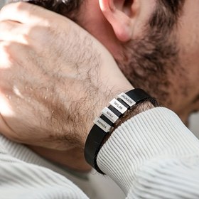 Resim Kişiselleştirilmiş Erkekler için Siyah Kahve Renkli Gerçek Deri Bilezik - 304 Paslanmaz Çelik Detaylı, Babalar Günü Hediyesi, Koca ve Baba İçin Şık ve Dayanıklı Tasarım, Minimalist Metalik Aksanlı Kol Bileziği 