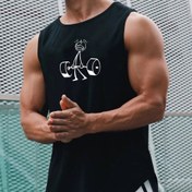 Resim 1 adet Erkek Yaz Modası Kolsuz Kas Tank Top, Nefes Alabilen Ter Emici Bol Kesim Atletik Yelek, Çabuk Kuruyan Basketbol Tişörtü, Polyester Örme Kumaş, Normal Kalıp Spor Stili, Ter Tutmayan 