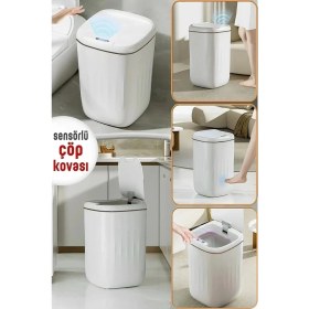Resim Akıllı Teknolojik Çöp Kutusu Uv Işıklı Otomatik Aç Kapat Sensörlü Mutfak Banyo Ev 20L 
