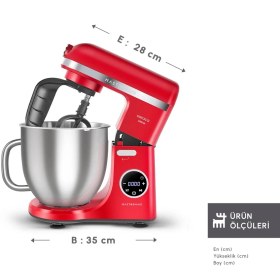 Resim Karaca Mastermaid Chef Ultra D2000W Dijital Ekranlı Hamur Yoğurma Makinesi Imperial Red 7 L 