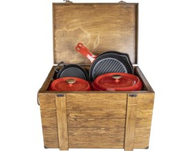 Resim Lava Döküm Çeyiz Seti Naturel Ahşap Sandık Hediyeli 