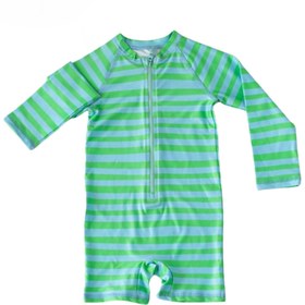 Resim Mama Yoyo Fermuarlı Erkek Çocuk Çizgi Desenli Mayo - Yeşil Mavi / 6-12 Ay 