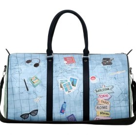 Resim Dogo Unisex Vegan Deri Mavi Seyahat Çantası - Ready To Travel Tasarım 