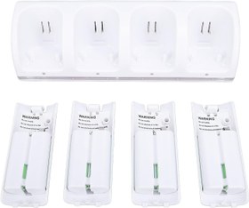 Resim Wii Uzaktan Kumandalar Için Şarj İstasyonu, 4'ü 1 Arada Uzaktan Kumanda Şarj İstasyonu 5V Kontrol Cihazı Şarj Cihazı Dock İstasyonu, 4 Paket 2800mAh Şarj Edilebilir Pil Ile (WHITE) 