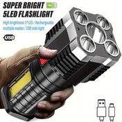 Resim 1parça LiHangStar 5-LED Yüksek Güçlü Taktik El Feneri, Şarj Edilebilir Kamp Feneri COB Yan Işığı ve 4 Işık Modu ile, USB Şarj, 150mAh, Kamp, Yürüyüş, Outdoor Maceraları, Ev Acil Durumları, Kamp Feneri için Ideal 