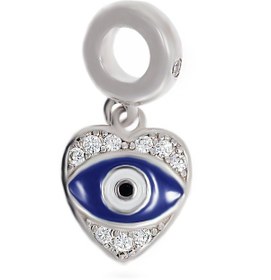 Resim Kadın Kalp Model Nazar Boncuğu Göz Detay Gümüş Charm Gümüş 