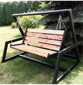 Resim Abronyahediye Salıncak Bahçe Salıncağı Metal Ayaklı Ahşaplı Salıncak Siyah 