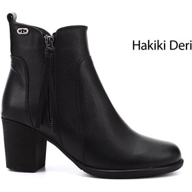 Resim GÖNDERİ(R) Kadın / Kız Siyah Floter Fermuarlı Kalın Topuklu Hakiki Deri Bot 