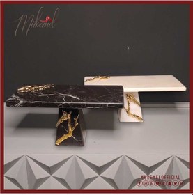 Resim Lüks Mermer Kek Standı Altın Kuş Tasarımı İle Siyah Ve Beyaz 