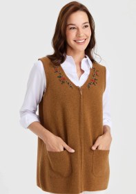 Resim Desen Triko Kadın V Yaka Kenarı Dantel İşlemeli Yün Yelek K.taba K.taba 