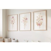Resim Kırçiçekli Çerçeveli 3'lü Modern Tablo Seti - Kırçiçekli Tablo Seti 