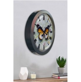 Resim Bahat Salon Ofis Duvar Saati Gri Metal Çerçeve 36 Cm 