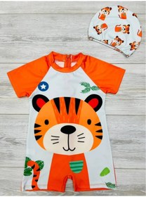 Resim My Kids Wear Çizgi Film Desenli Fermuarlı Boneli Erkek Çocuk Mayo Takımı 