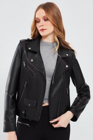 Resim Egoist Kadın Siyah Biker Deri Ceket - Siyah / S 