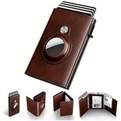 Resim Erkekler için İnce Suni Deri Cüzdan Kart Tutucu Apple AirTag için - RFID Engelleme, Karbon Fiber Minimalist Tasarım, 9-14 Kart Kapasitesi ile Kimlik Penceresi ve Nakit Yuvası, Vintage Açık Kahverengi, Kart Tutucu Cüzdan 