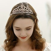 Resim DOĞUM GÜNÜ KIZ Tiaraları Taç Headband ve Kuşak, Doğum Günü Partisi Headband Prenses Taç Rhinestone Mutlu Doğum Günü Aksesuarları 